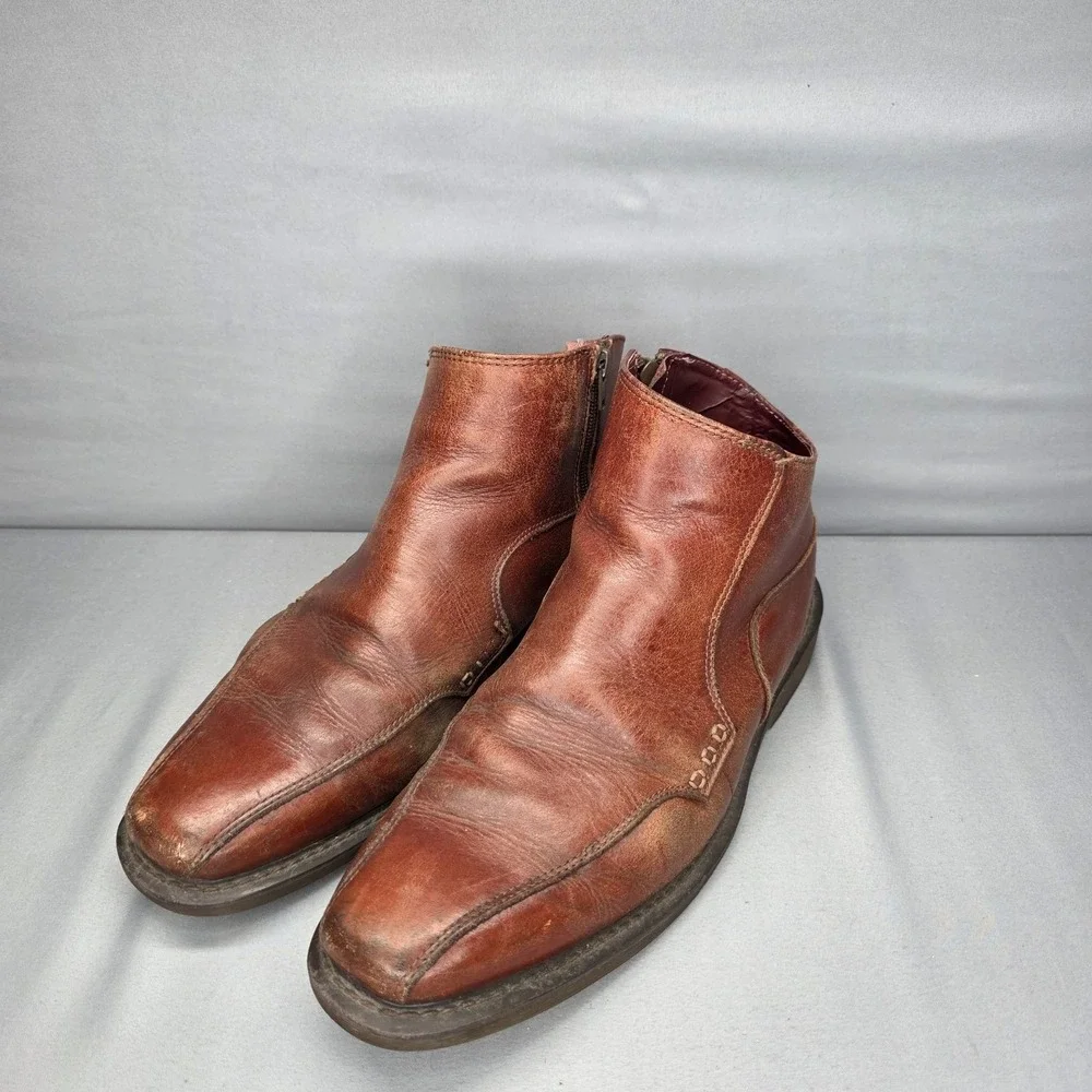 Dr. Martens Smiths Boots Mens 10 Womens 11 Brown Asymmetric Ankle Zip Up Leather